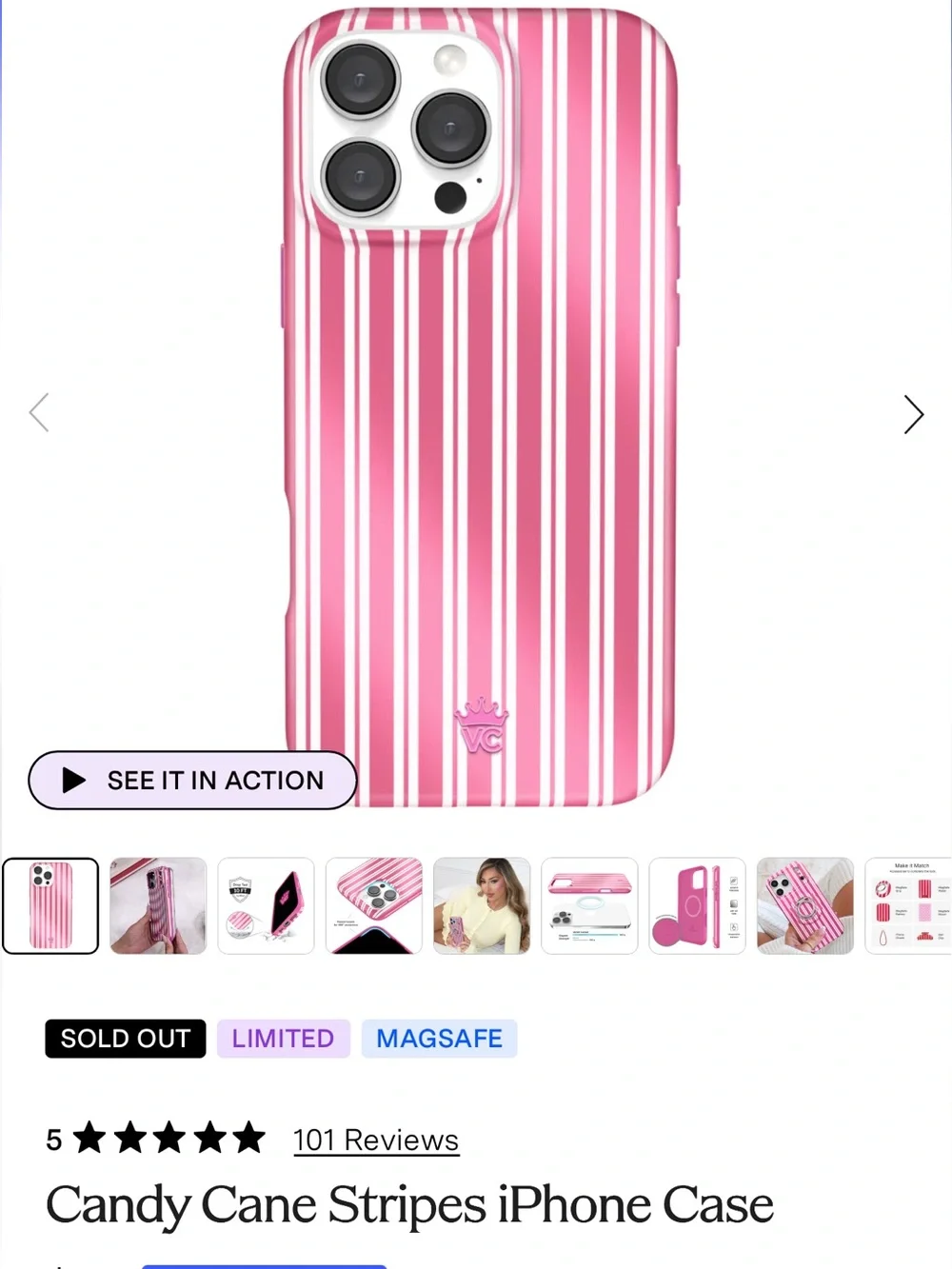 Velvet Caviar Pink Candy Cane Stripe oiPhone Case 16pm